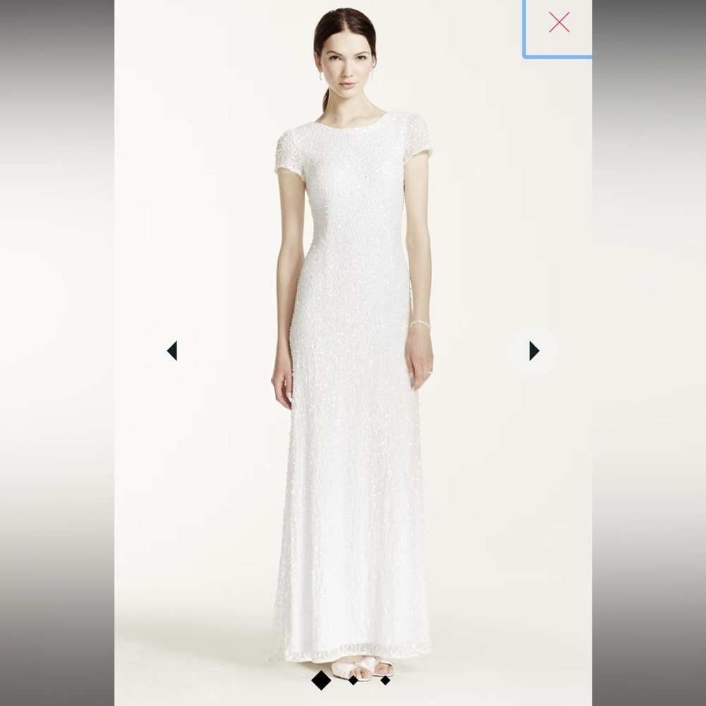 DB Studio Cap Sleeve Long Beaded Sequin Dress Style# 061896890 in Ivory